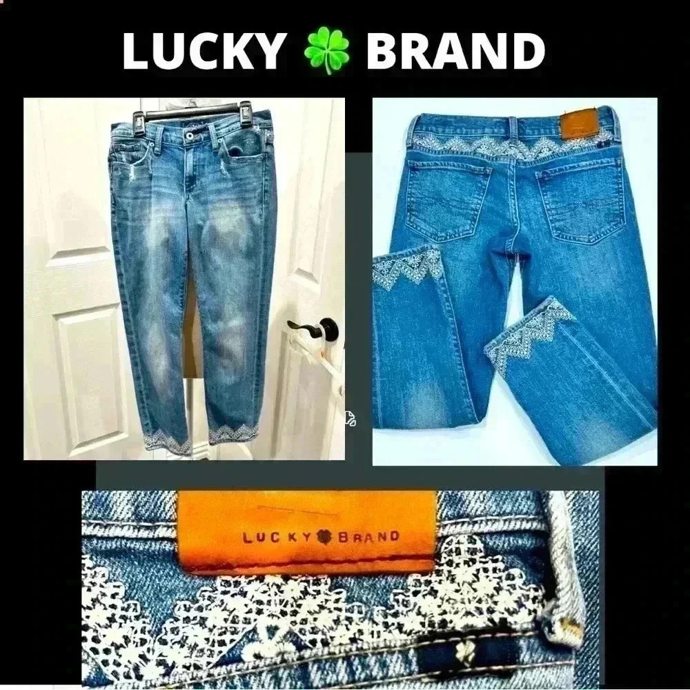 Lucky Brand 1990 Orta Premium Lace embroidered Sweet Crop Jeans